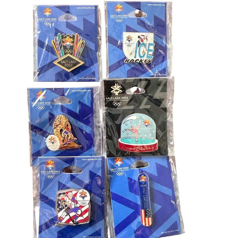 Salt Lake 2002 Winter Olympics Pin Lot 6pc Aminco‎ Hockey Snowboard Skating